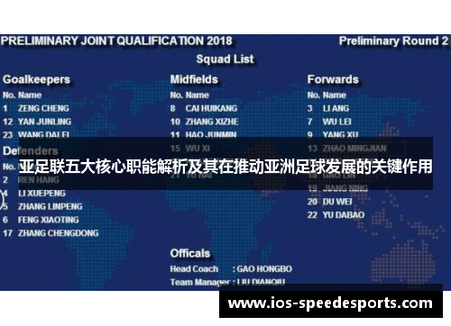 亚足联五大核心职能解析及其在推动亚洲足球发展的关键作用 亚足联五大核心职能解析及其在推动亚洲足球发展的关键作用